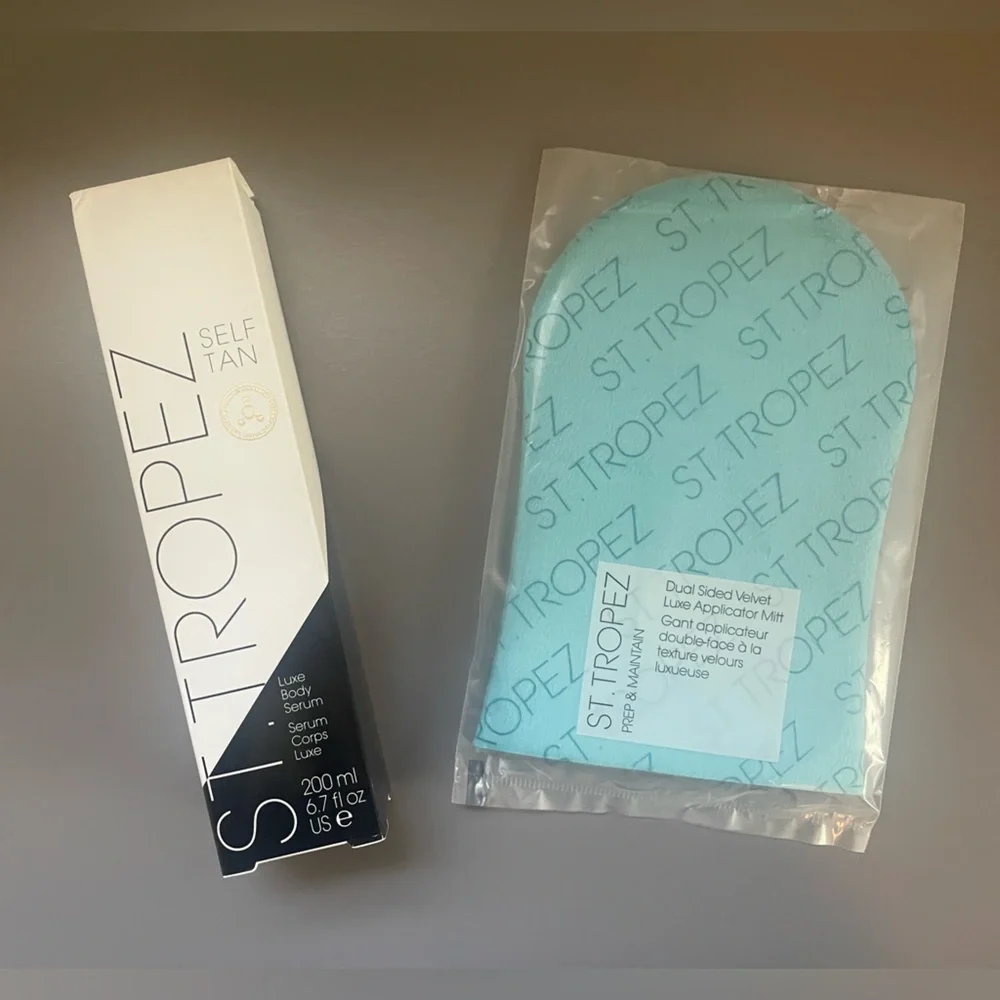 St Tropez Self Tan Luxe Body Serum and Dual Sided Velvet Luxe Applicator Mitt